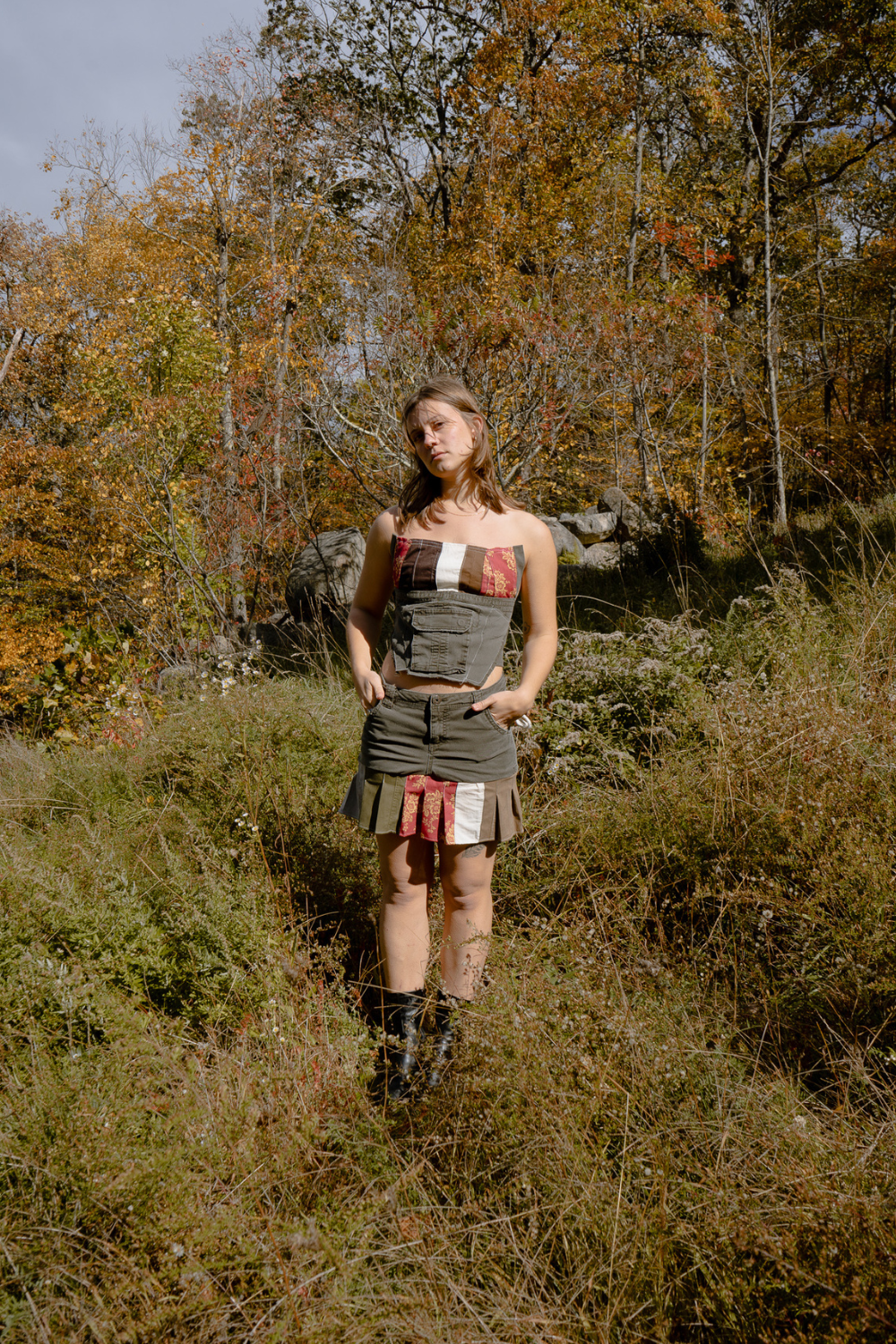 Jane Skirt- Patchwork Cargo Inspired Pleated Mini Skirt