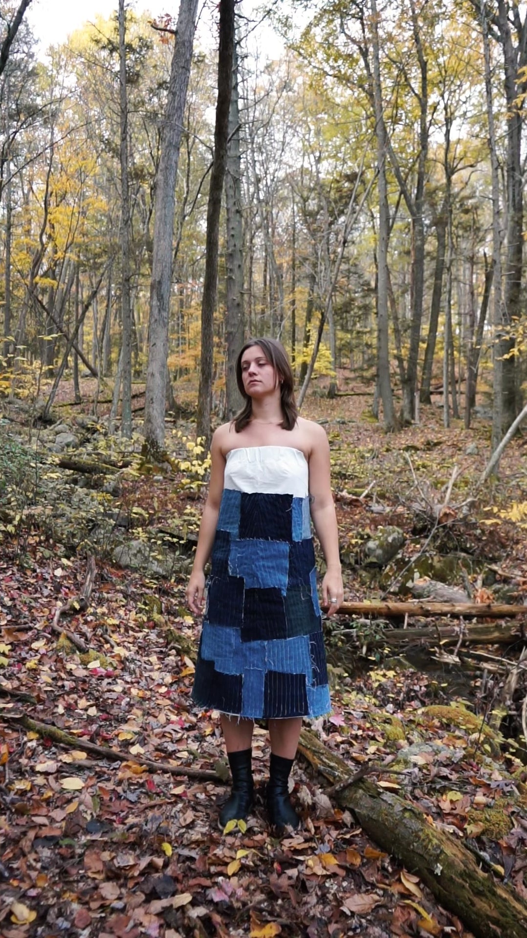Eliza Dress- Recycled Denim Strapless A Line Dress