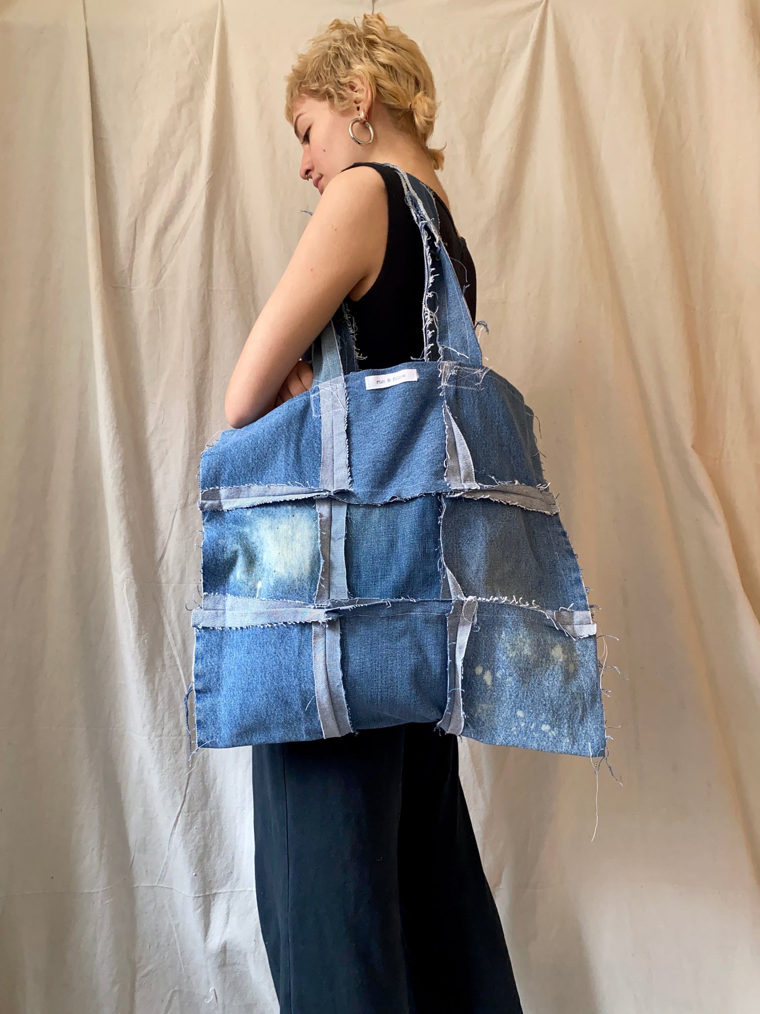 Denim Bag Recycled Jeans Bag Blue Shopper Bag Denim Purse 